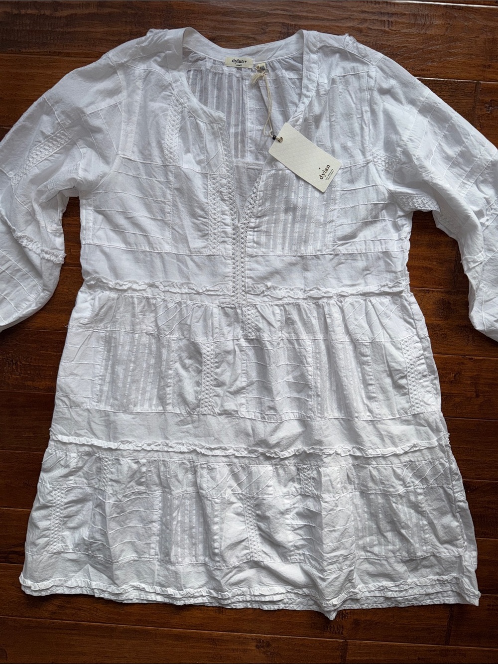 Dylan Anthropologie White Pintuck & Lace Panel Tunic, size small